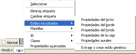 Menu contextual para incrustar estilos