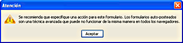 Aviso de que no se ha especificado acción