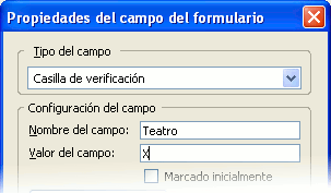 Valores para casilla de verificación