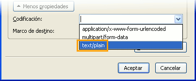 Más propiedades: indicar la codificación