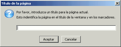 Ventana de para introducir título de la página