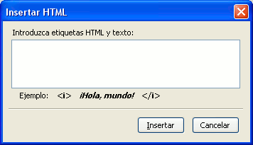 Ventana para la introducción manual de código HTML