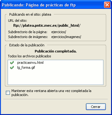 Información del resultado de la publicación