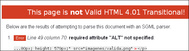 Informe de página HTML 4.01 transitional con errores