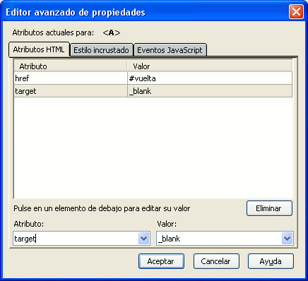 Panel de propiedades avanzadas