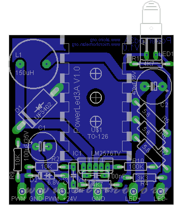 Placa de ciruito impreso del regulador PWM de diodos leds, PowerLed 3A
