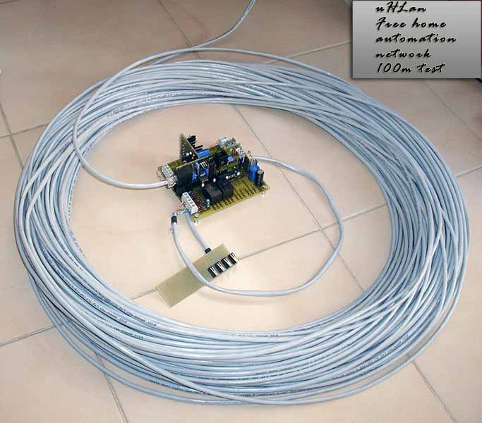 Prueba de funcionamiento de un prototipo de la central domótica trabajando con un cable de 100 metros