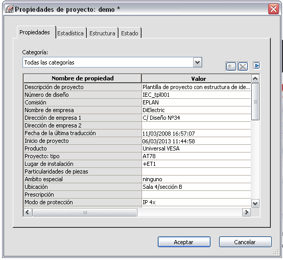 EPLAN propiedades del proyecto