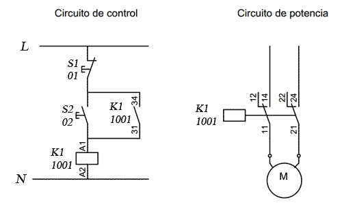 Esquema básico de un control marcha paro de un motor