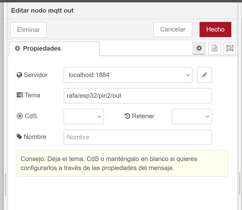Node-Red mqtt out