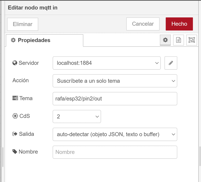 Node-Red mqtt in