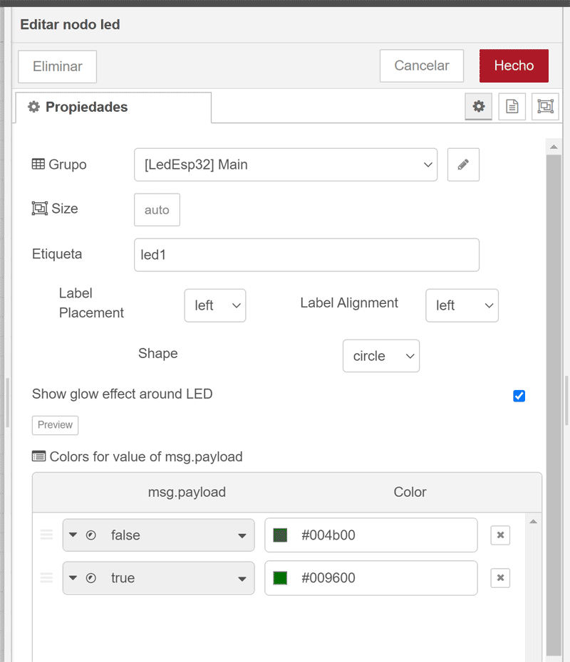 Node-Red mqtt led