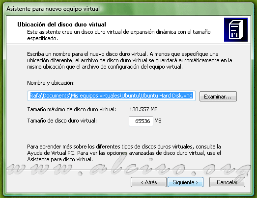 Ubicación del disco duro virtual