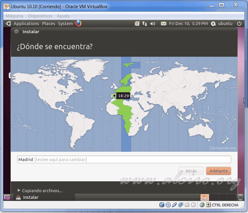 Ubuntu 10.10, zona horaria