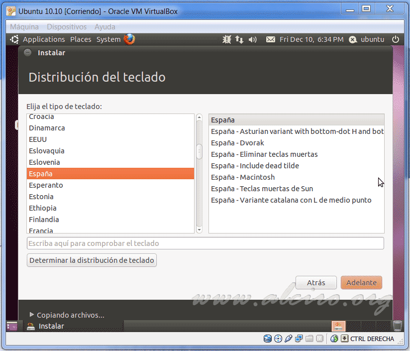 Ubuntu 10.10, tipo de teclado